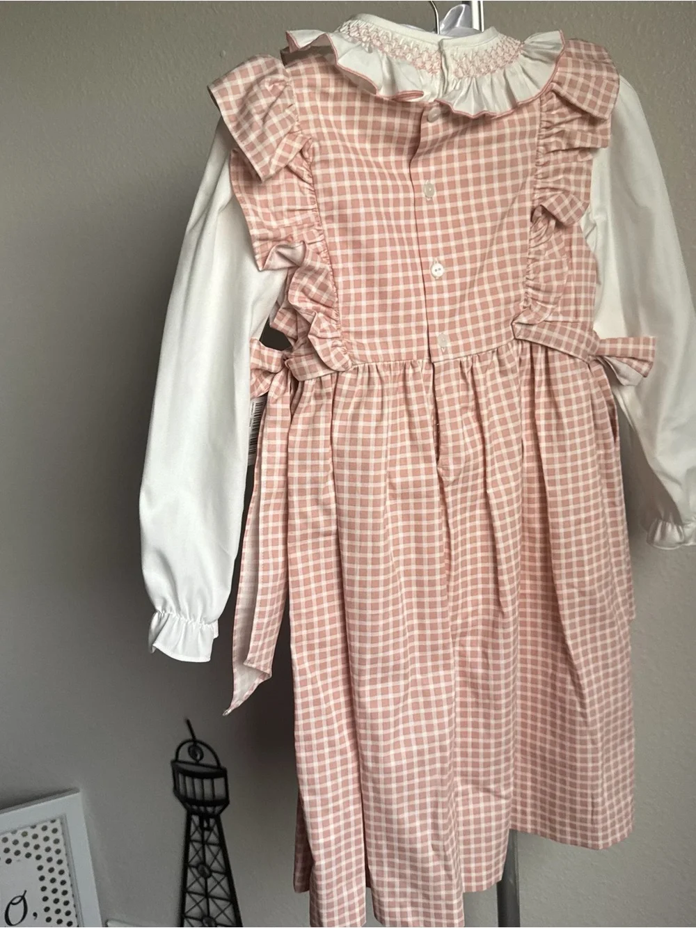 NWT Edgehill Collection Baby Girls Long Sleeve Check Side-Bow Dress Sz 6X